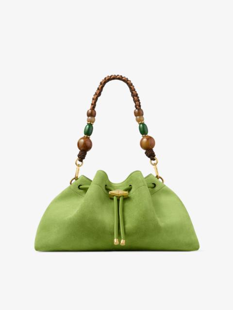 JIMMY CHOO Cinch Medium Clover Suede Shoulder Bag with Braided Bead Strap