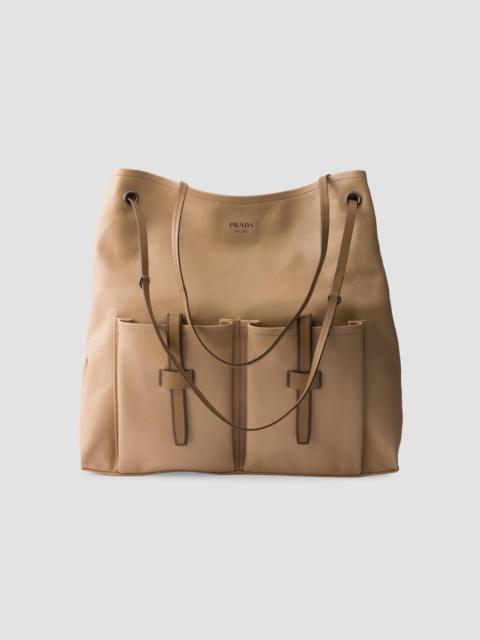 Prada Women's Route Large Leather Shoulder Bag - Beige Khaki