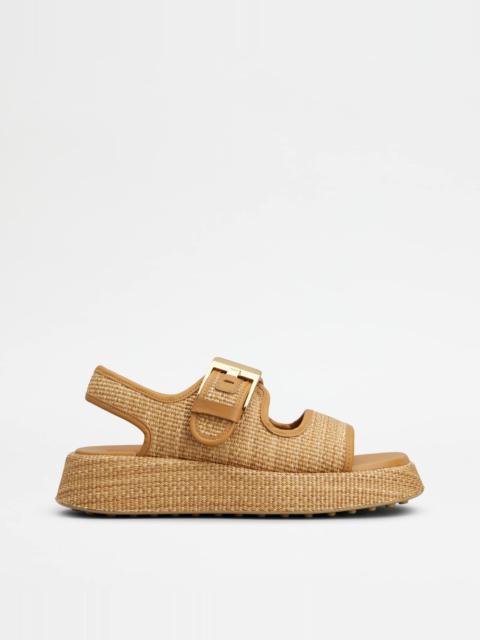 Tod's SANDALS IN RAFFIA - BEIGE