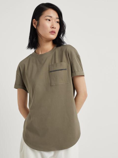 Cotton jersey T-shirt with shiny pocket detail