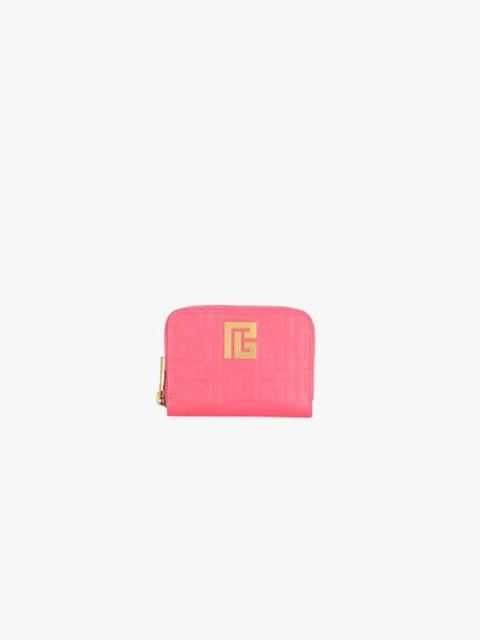 Balmain Salmon pink debossed leather wallet with Balmain monogram