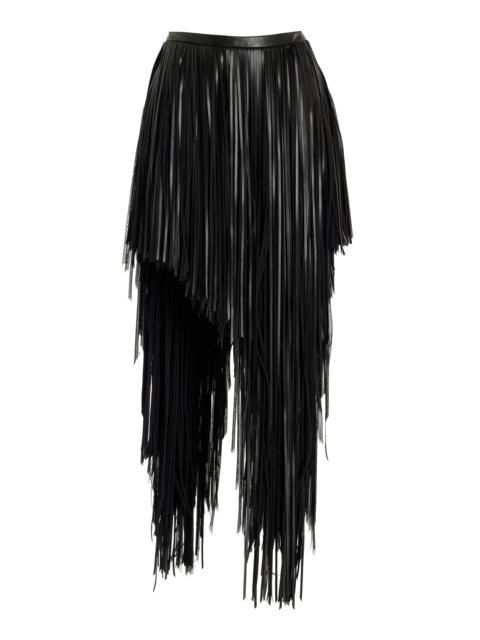 Phia Fringed Leather Silk Skirt black