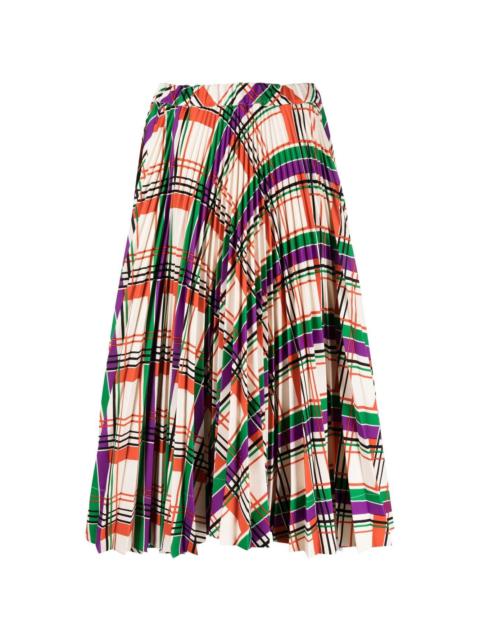 diagonal check-print pleated skirt