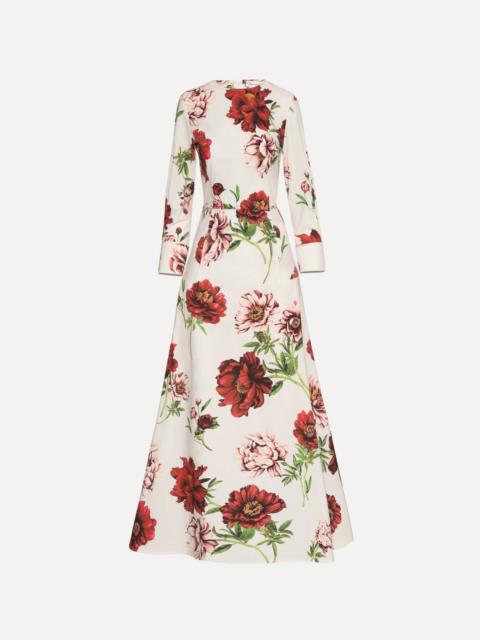 Oscar de la Renta PEONY COTTON POPLIN 3/4 SLEEVE DRESS