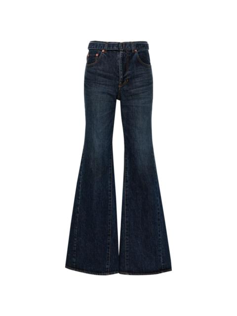 sacai belted mid-rise flared jeans