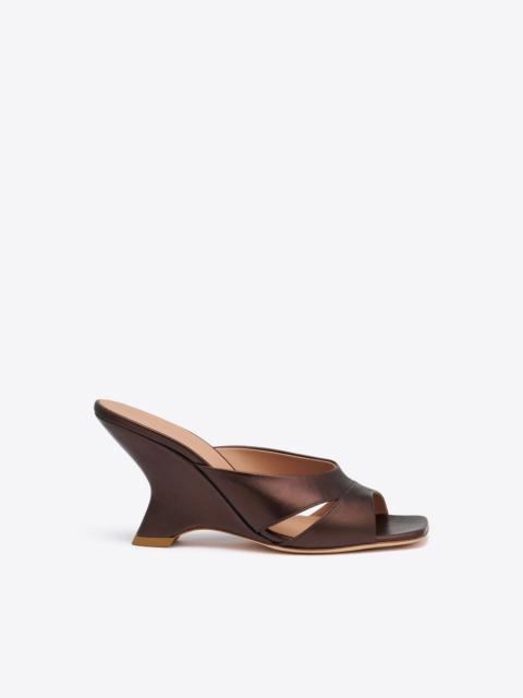 MALONE SOULIERS Lourdes 85 Dark Brown Metallic Leather Wedge Sandals