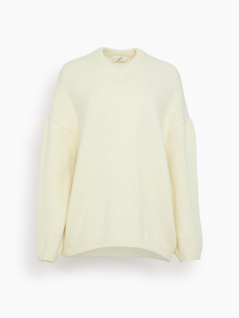 Asymmetric V Neck Merino Sweater in Off White