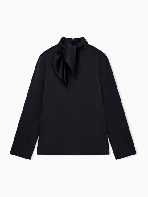 EMPORIO ARMANI TOP IN TECHNO TWILL WITH HIGH COLLAR AND BOW DETAIL