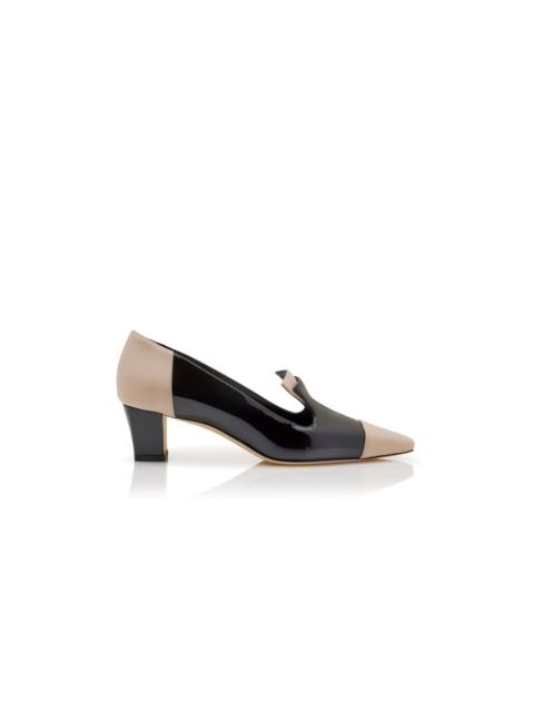 Manolo Blahnik Black and Beige Patent Leather Pumps