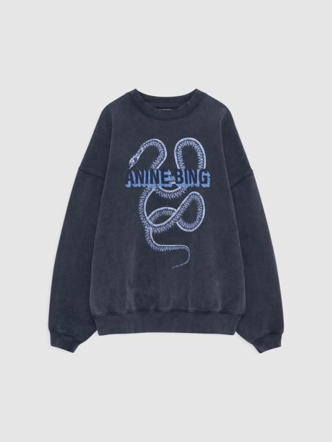 ANINE BING Harvey Crew Sweatshirt Snake - Washed Black
