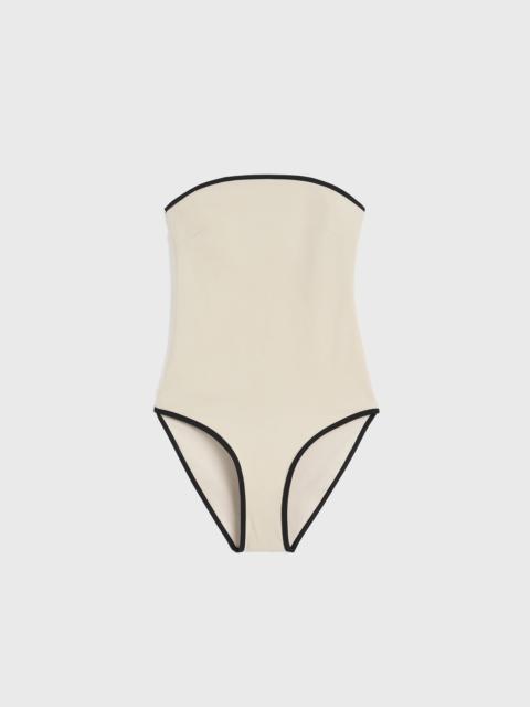 Totême Stripe edge strapless swimsuit light hay