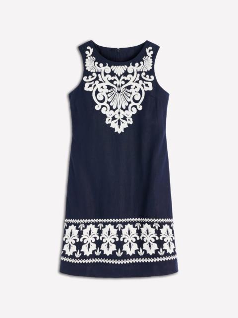 BODEN Linen Shift Dress-Navy Embrodiery