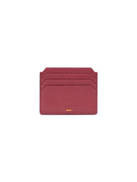 Santoni Red tumbled leather credit card holder