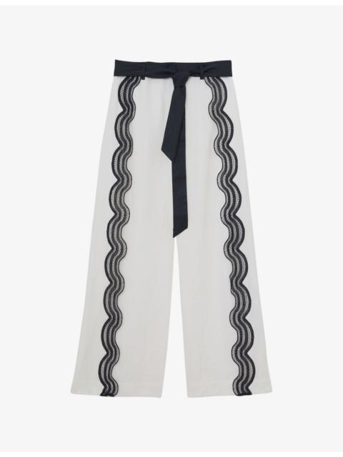 REISS Farah Side-Split Scalloped Woven Trousers