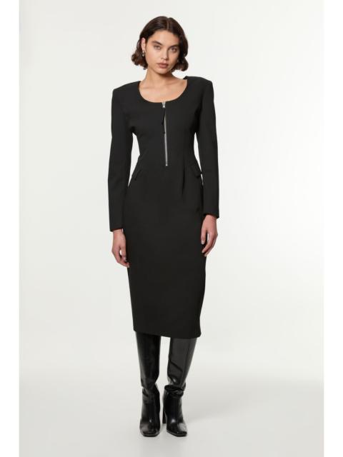 KAREN MILLEN Tailored Viscose Zip Through Multi Stitch Midi Dress