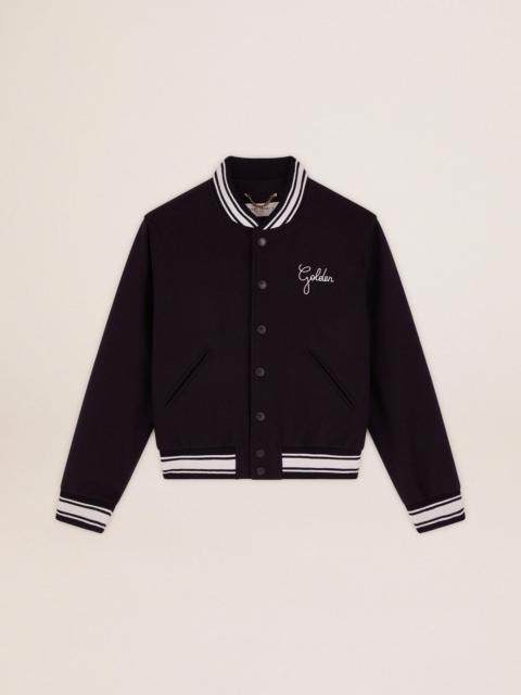 Golden Goose Women's bomber jacket in dark blue wool with white details