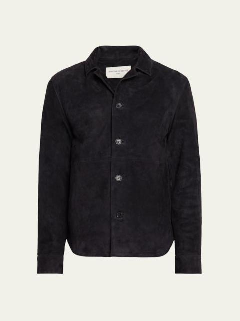 OFFICINE GÉNÉRALE Men's Single-Breasted Suede Overshirt