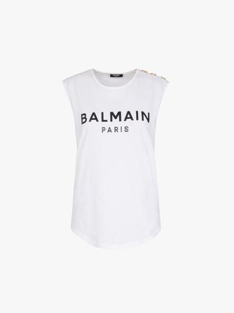 Balmain White eco-designed cotton T-shirt with flocked black Balmain logo