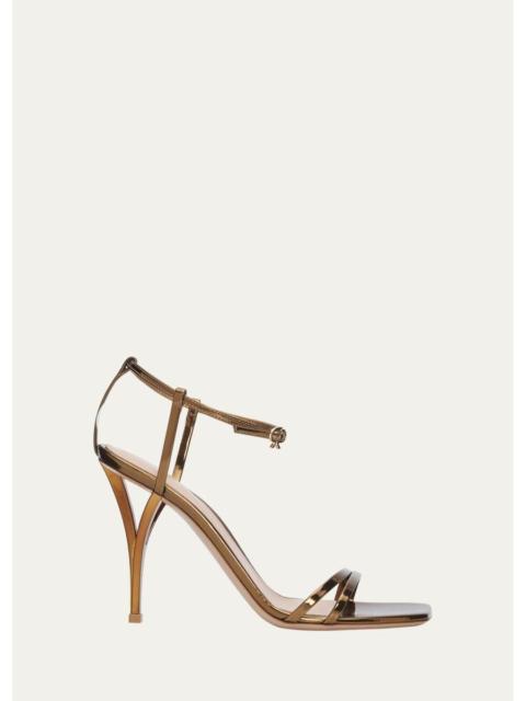 Gianvito Rossi 95mm Metallic Leather Ankle-Strap Sandals
