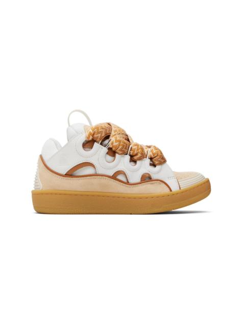 Lanvin White & Orange Curb Leather Sneakers