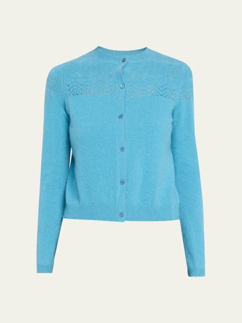 ULLA JOHNSON Cassia Pointelle Knit Crewneck Cardigan