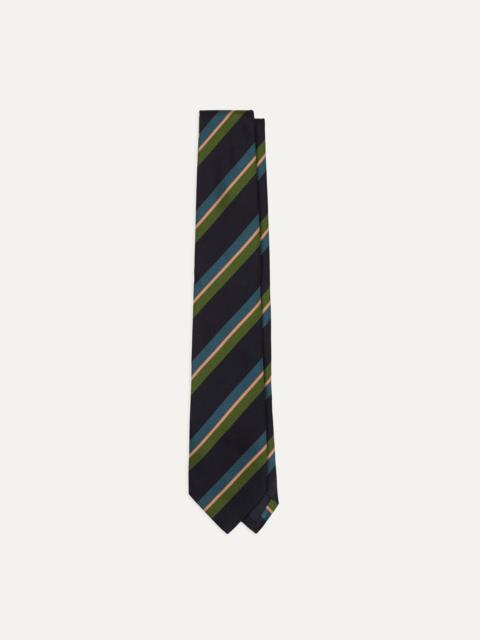 Drake's Navy, Green, Blue and Yellow Sandwich Stripe Repp Silk Tipped Tie
