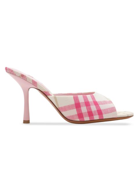 Burberry Women's 90MM Check Linen Mules - Aubergine