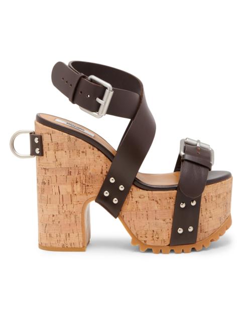 Moschino Women's Open Toe Leather Platform Sandals - Brown