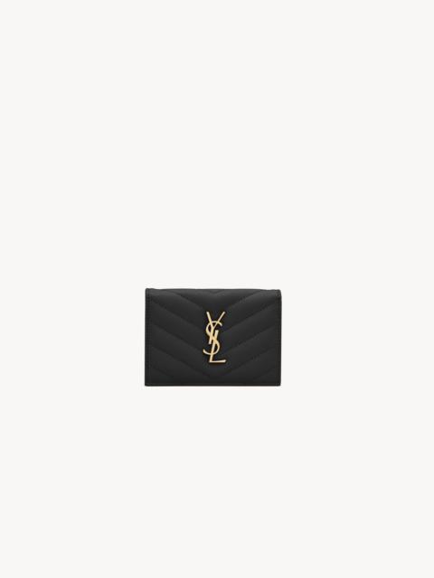SAINT LAURENT CASSANDRE MATELASSÉ BUSINESS CARD CASE IN GRAIN DE POUDRE LEATHER