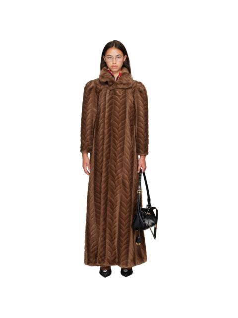 BALENCIAGA Brown Cable Knit Faux Fur Coat