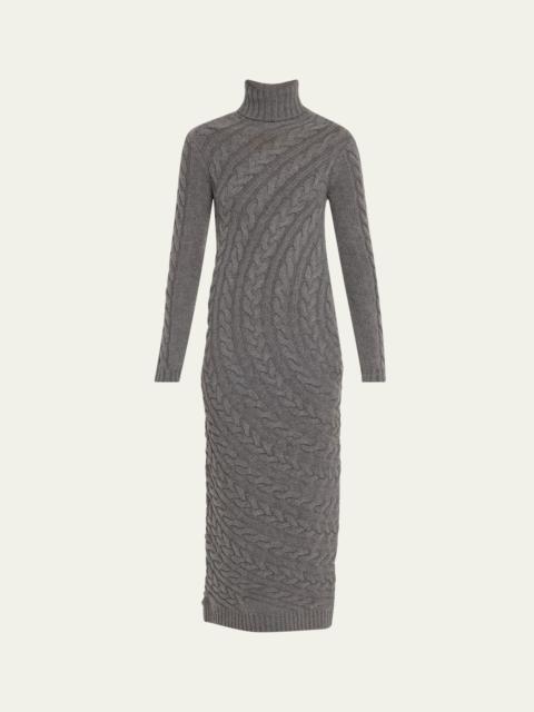 Max Mara Arte Turtleneck Cable-Knit Maxi Sweater Dress