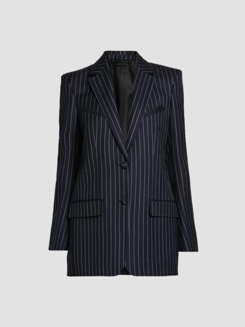 TOM FORD Women's Corded Chalkstriped Wool Blazer - Blue White