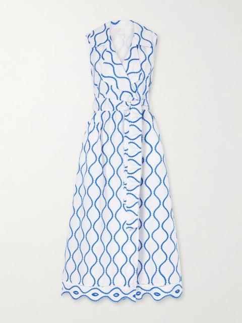 LORETTA CAPONI Noemie double-breasted striped cotton-poplin midi dress Blue