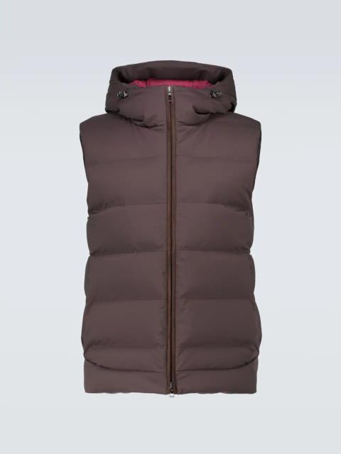 Down-filled nylon gilet with hood