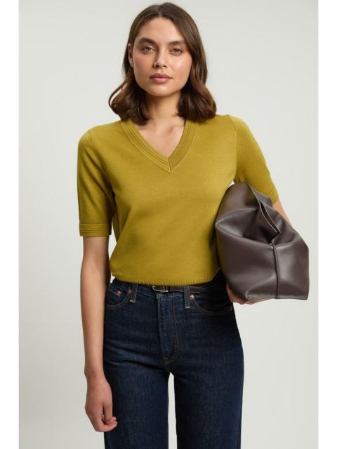 KAREN MILLEN Forever Viscose Blend V Neck Knitted Short Sleeve Top