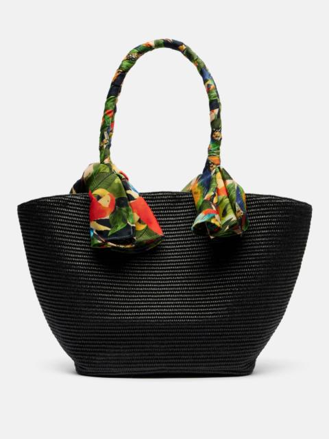 FARM RIO Basket Medium silk-trimmed raffia tote bag