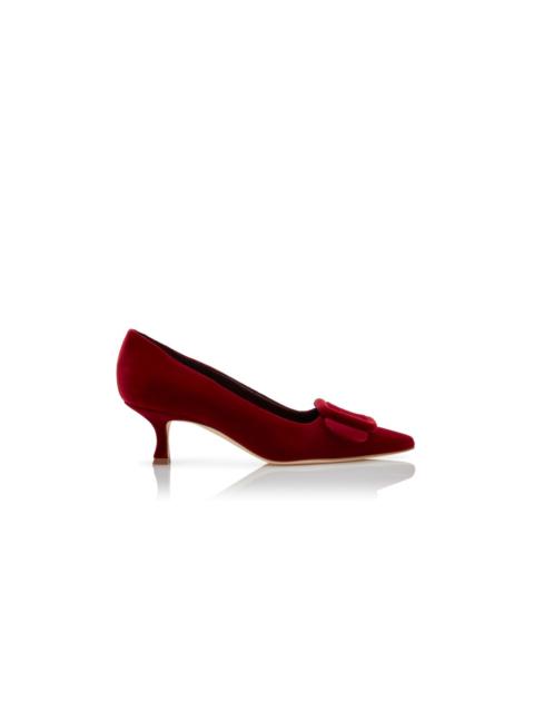 Dark Red Velvet Buckle Detail Pumps