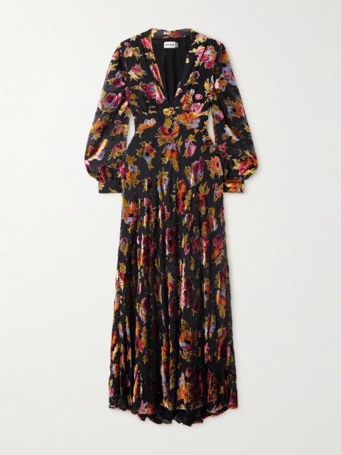 RIXO Emory Floral-print Devoré-velvet Maxi Dress