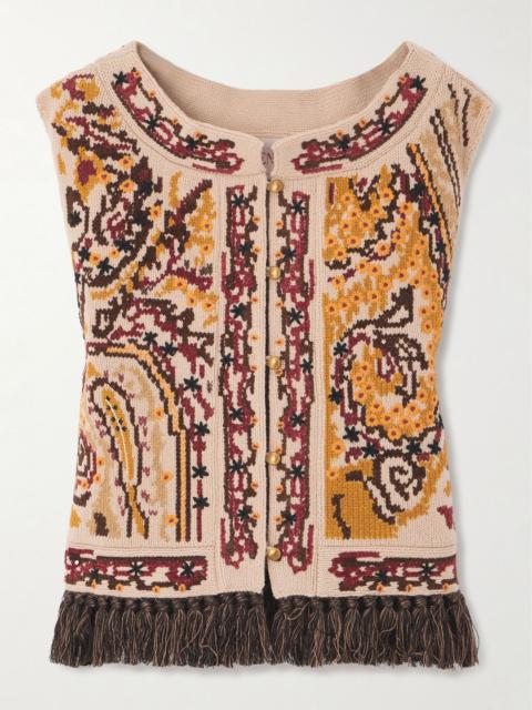 Valentino Fringed embroidered wool vest Beige