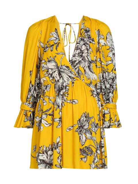 Alice + Olivia Clarissa Blooming 야생 황금 시간 Tie-Sleeve 미니 드레스
