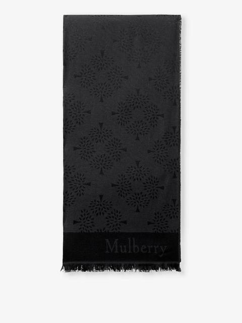 Mulberry Logo-jacquard rectangular silk-blend scarf