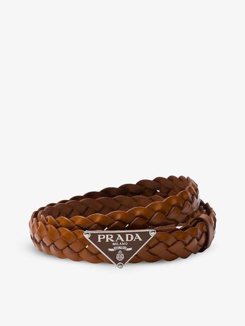 Prada Triangle-buckle braided leather belt