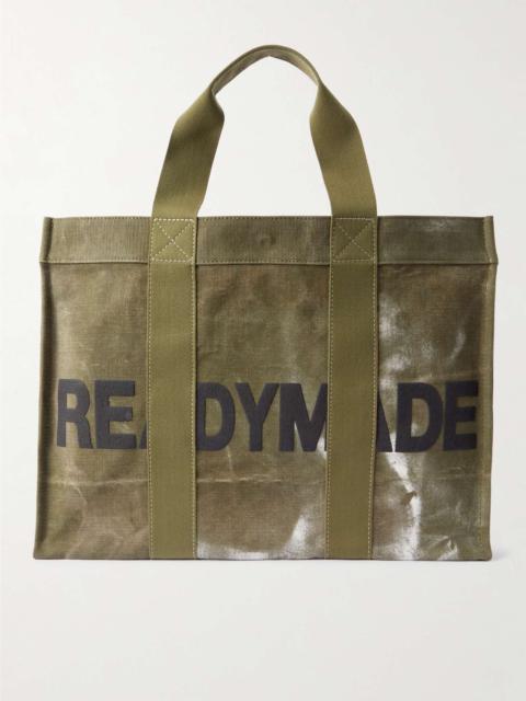 Readymade Logo-Print Webbing-Trimmed Waxed Cotton-Canvas Tote Bag