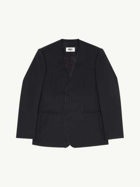 Collarless suit jacket