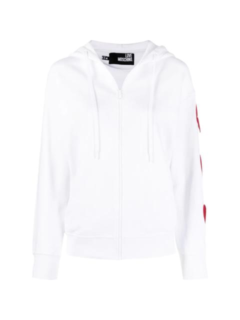 heart-patch cut-out zipped hoodie