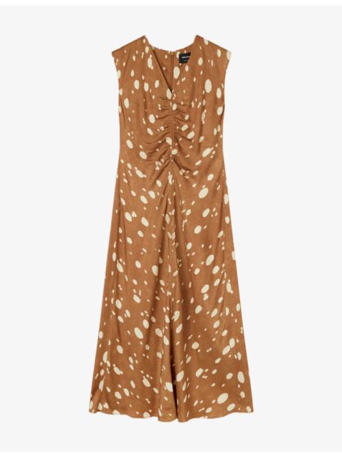 WHISTLES Deer-Spot Sleeveless Woven Midi Dress