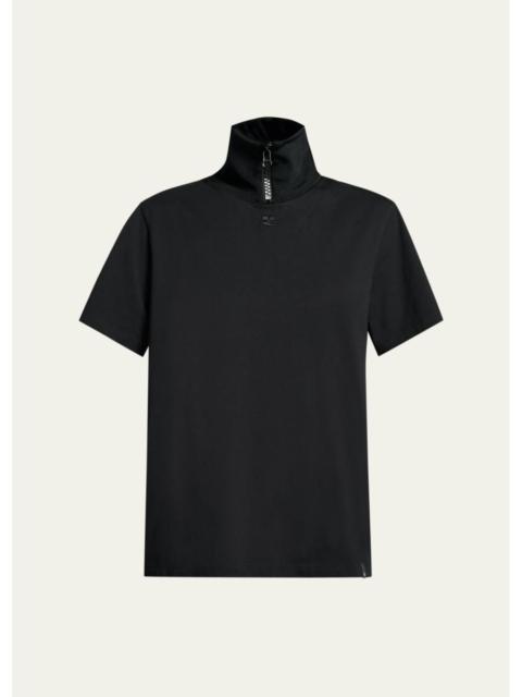 courrèges Cotton Ribbed Stand-Collar T-Shirt