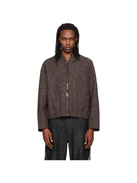 NULLUS Brown Wool Strapped Zipper Blouson Jacket