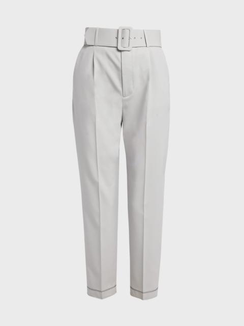 Wool Straight-Leg Trousers with Wide Belt