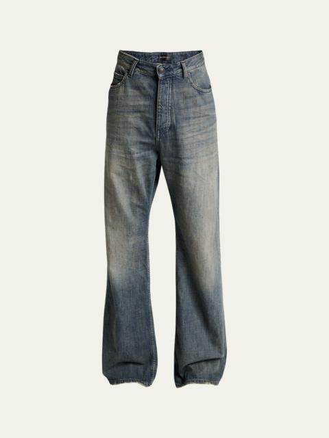 BALENCIAGA Men's Faded Denim Relaxed-Fit Bootcut Jeans